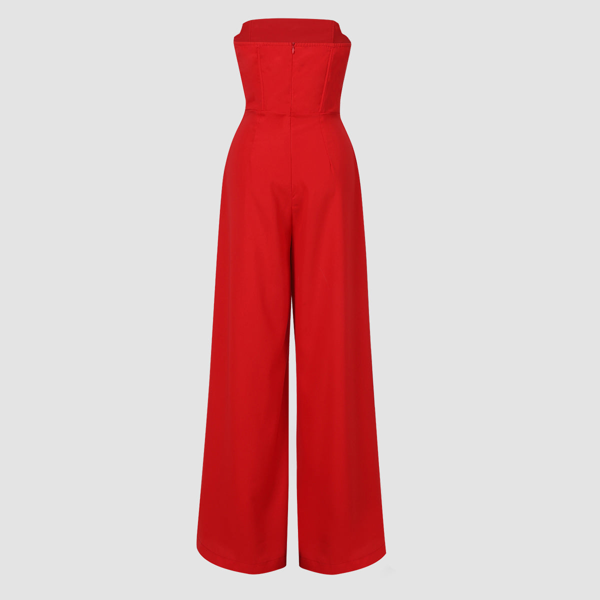 Red Tube Top Wide Leg Jumpsuit NorixaFashion.com