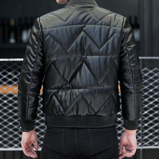 Black Men's Short Leather Jacket for Spring Youth Pi-Mart