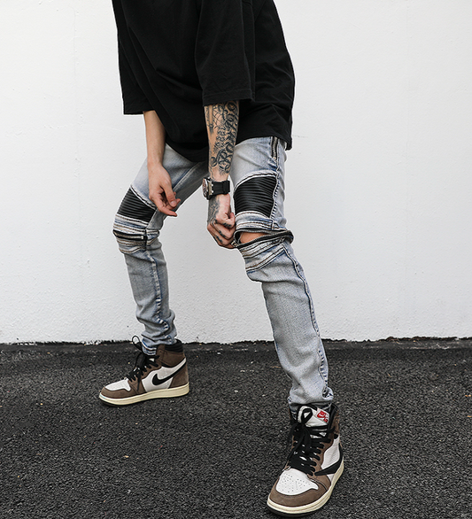 Zippered Biker Denim Jacket Pi-Mart