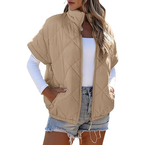 Casual Pocket Zipper Diamond Lattice Warm Jacket LadyShow.Store
