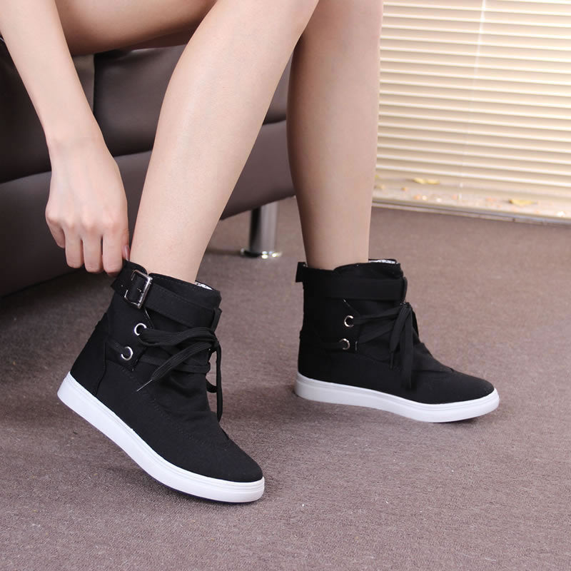 High-Top Shoes, Soft-Soled Shoes, Round Toe Lace-Up Student Flat-Bottomed Casual Women'S Short Boots LadyShow.Store
