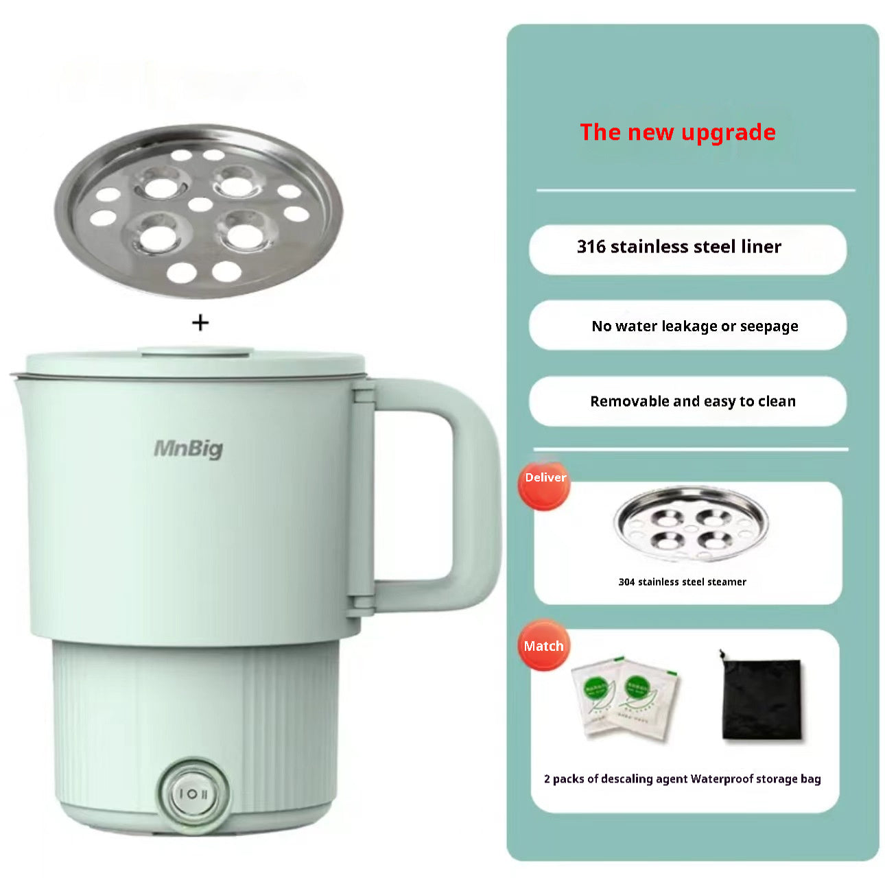 Bige All-steel Folding Kettle Travel Business Traveling Portable Electric Kettle Stainless Steel Mini Household Electric Heating Cup PearlNestDecor.com