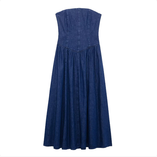 Women's Stylish Denim Midi Dress Pi-Mart