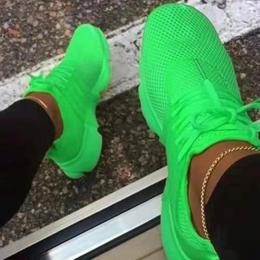 New Thick-soled Fly-woven Mesh Large Size Outdoor Breathable Sneakers LadyShow.Store