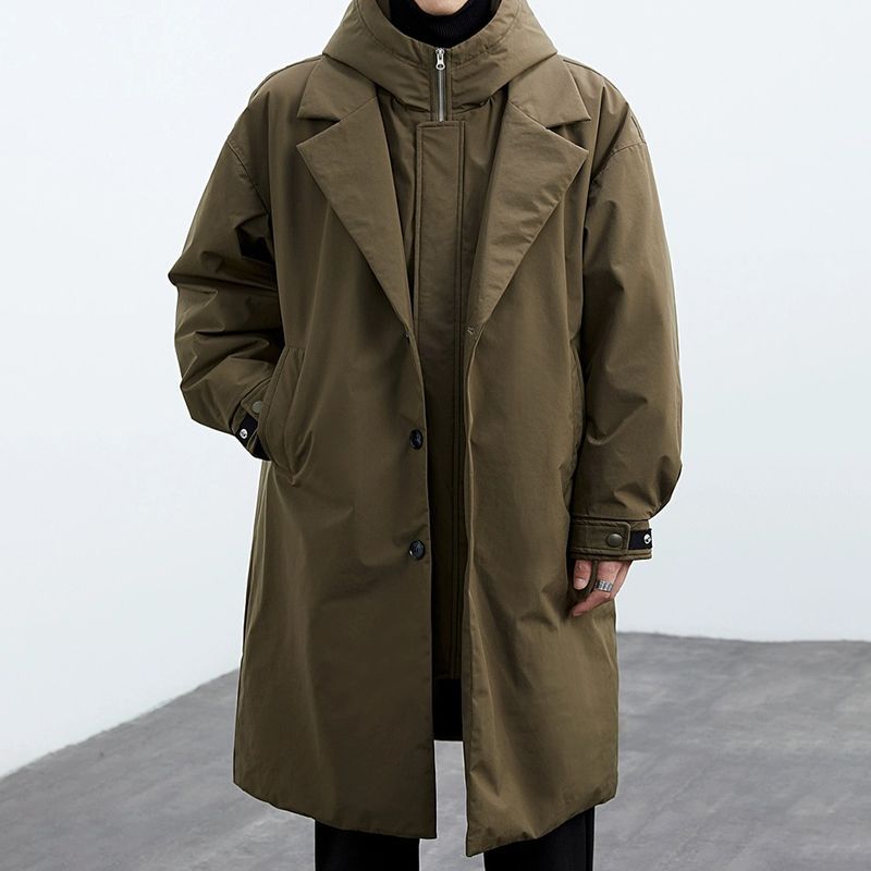 Coat Coat Men's False Two Pieces Hooded Mid-length Trench Coat LadyShow.Store