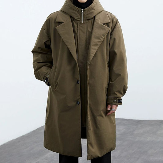 Coat Coat Men's False Two Pieces Hooded Mid-length Trench Coat LadyShow.Store