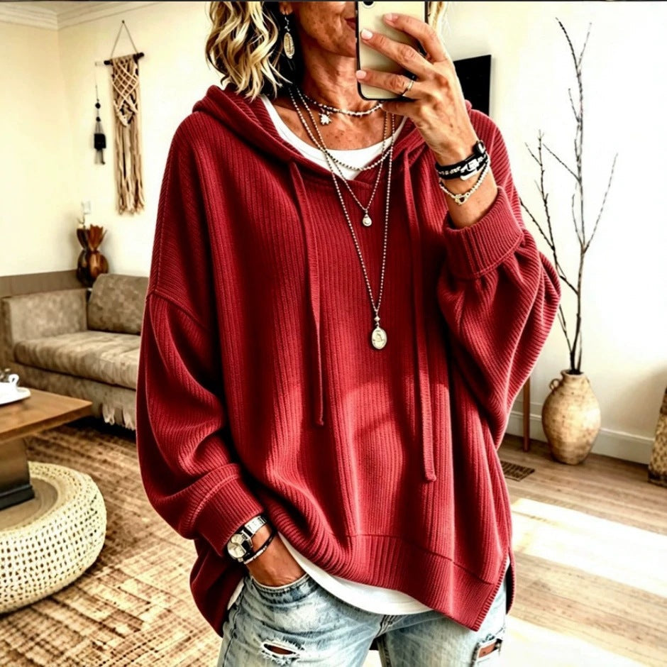2026 European And American Women's Fashion Amazon Independent Store Hooded Drawstring Woven Corduroy Sweatshirt Jacket Loose Top NorixaFashion.com