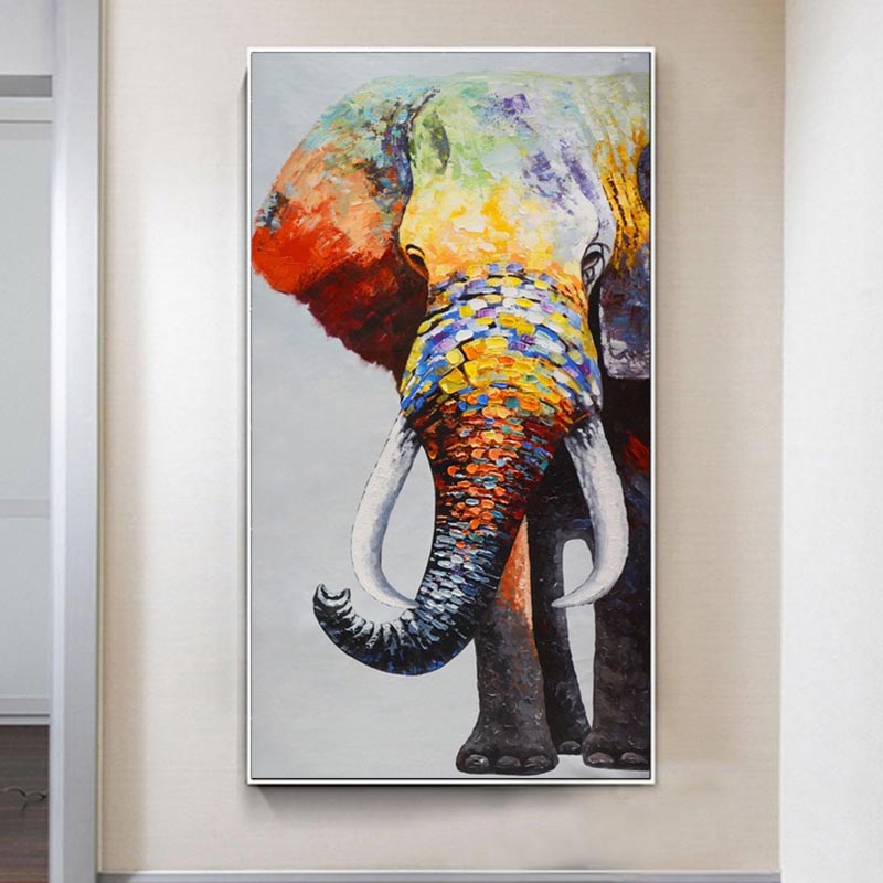 Abstract Elephant Oil Painting Canvas Animal Wall Home Living Room Decor PearlNestDecor.com