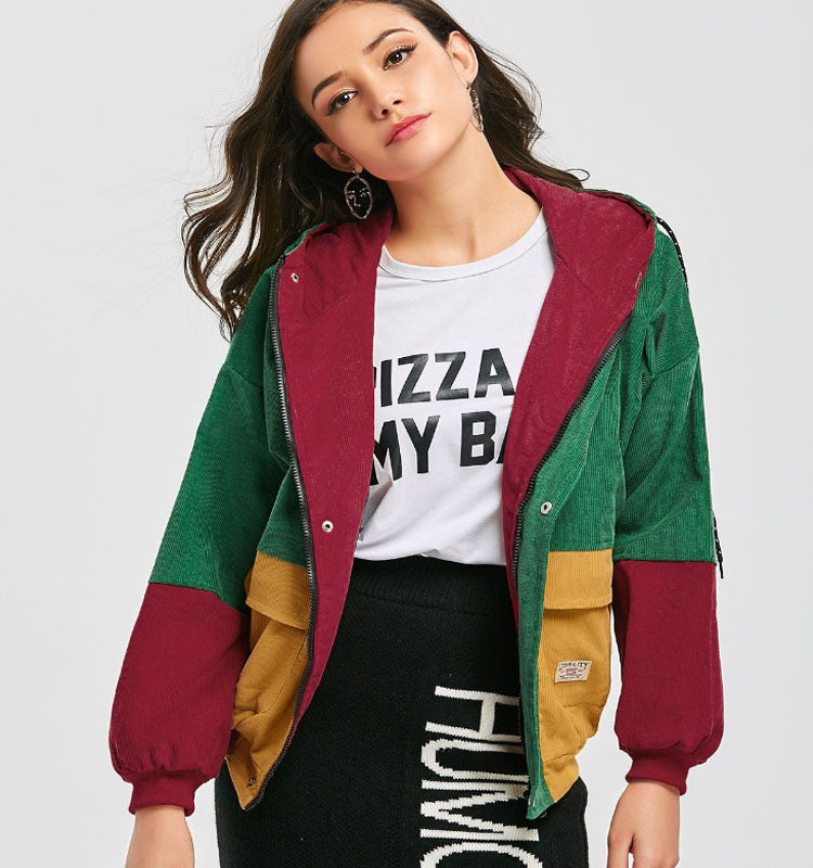 Oversized Corduroy Patchwork Jackets for Women Pi-Mart