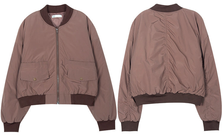 American Retro Coffee Color Short Baseball Cotton Coat Women Best YouTube Store