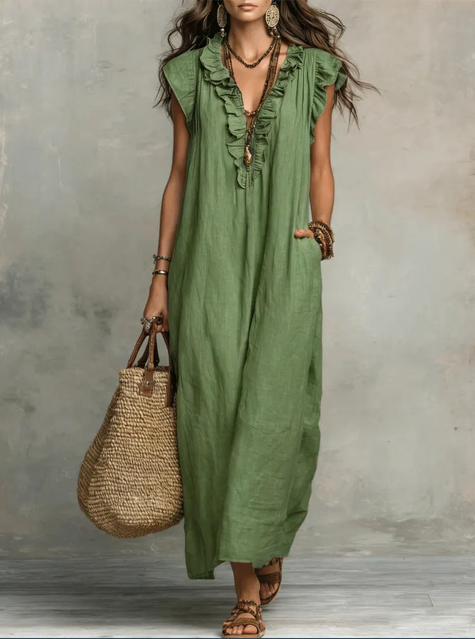 Women's Spring Summer Pocket Ruffle Elegant Dress LadyShow.Store