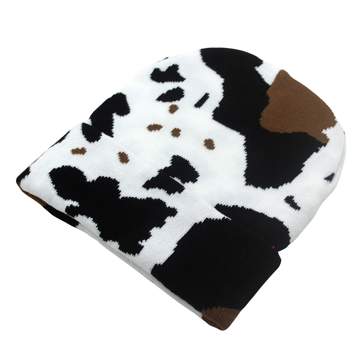 Winter Warm Cow Pattern Knitted Hat For Men And Women Curled Edge Woolen Hat