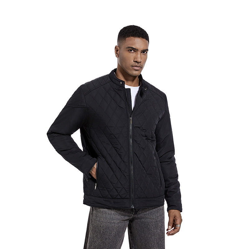 2026 Cross-Border Autumn And Winter Men's Lightweight Cotton Jacket Casual Diamond-Shaped Stand Collar Coat Harrington Jacket Cotton-Padded Jacket Men's Fashion Trend NorixaFashion.com