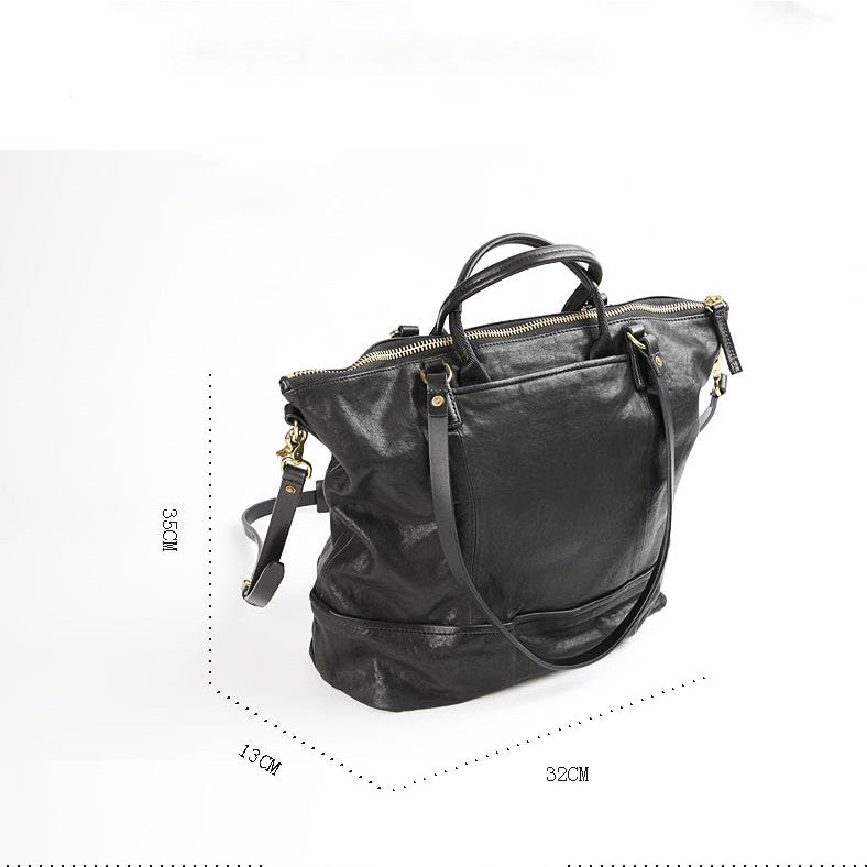 Daily Outdoor Large-capacity Travel Handmade Vegetable Tanned Cowhide Handbag Shoulder Tote Bag LadyShow.Store