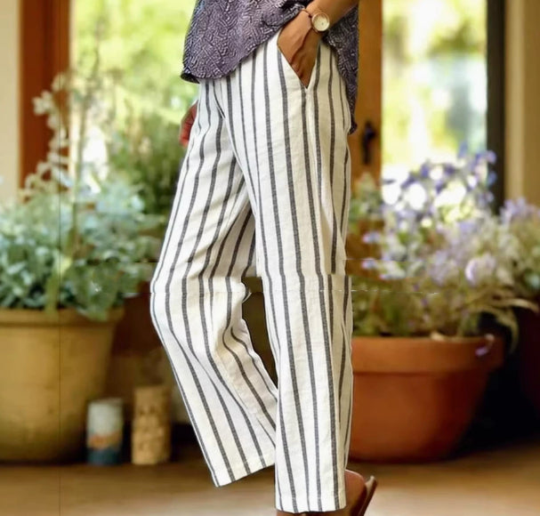 Womens Striped Elastic Waist Loose Casual Pants NorixaFashion.com