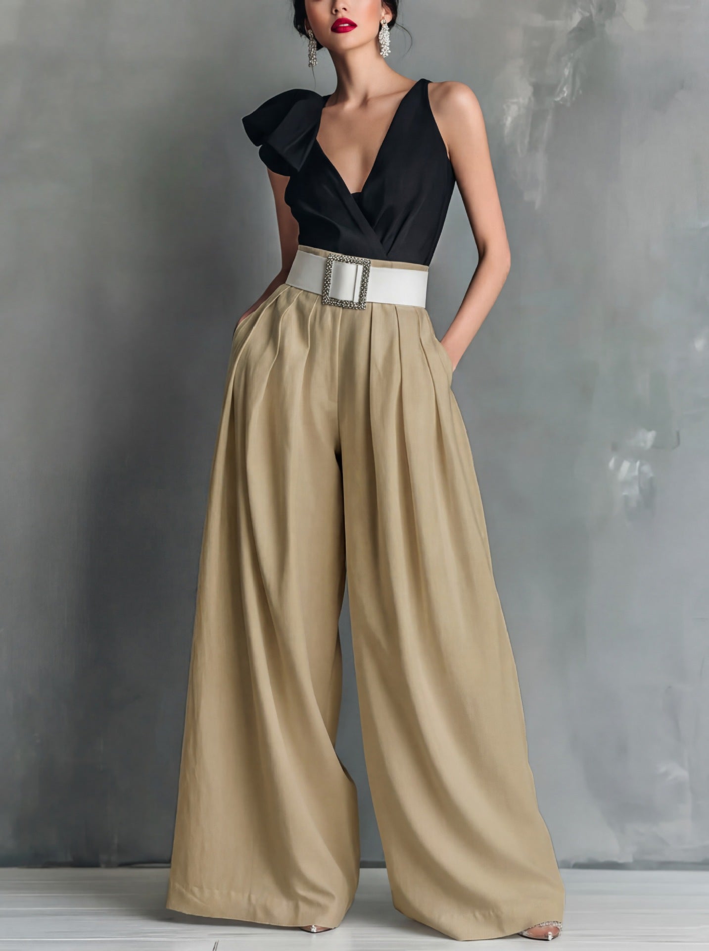 Fashionable Versatile High-waisted Loose-fitting Solid-color Casual Pants NorixaFashion.com