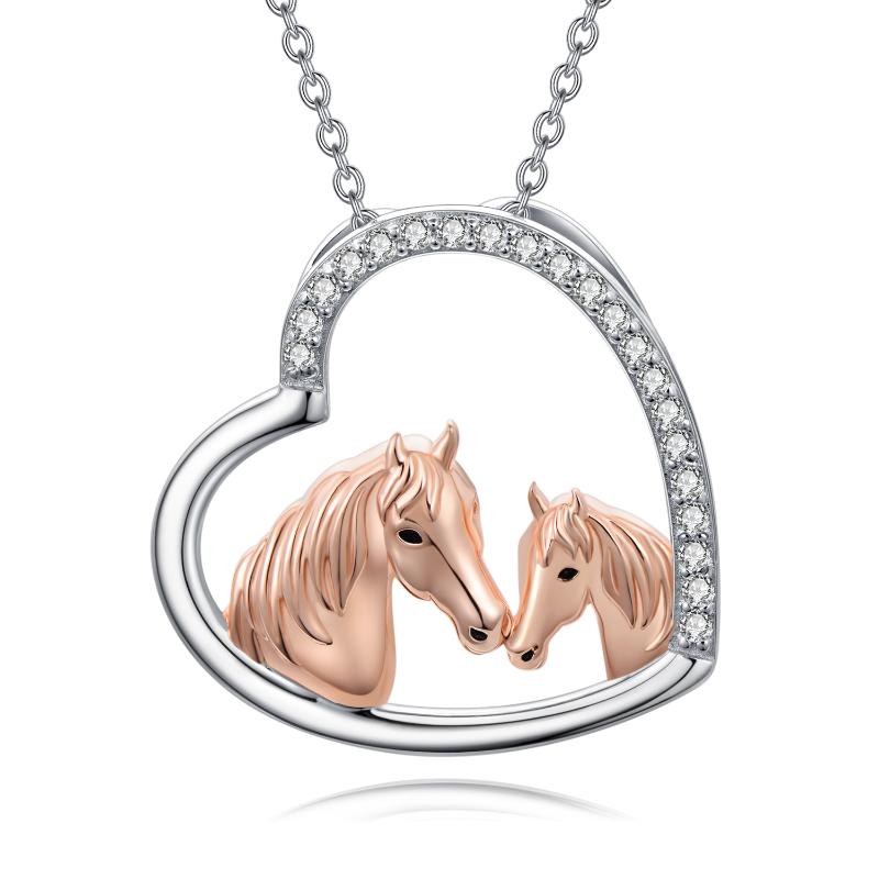 925 Sterling Silver Mama and Baby Horse Heart Mother Daughter Necklace for Women LadyShow.Store