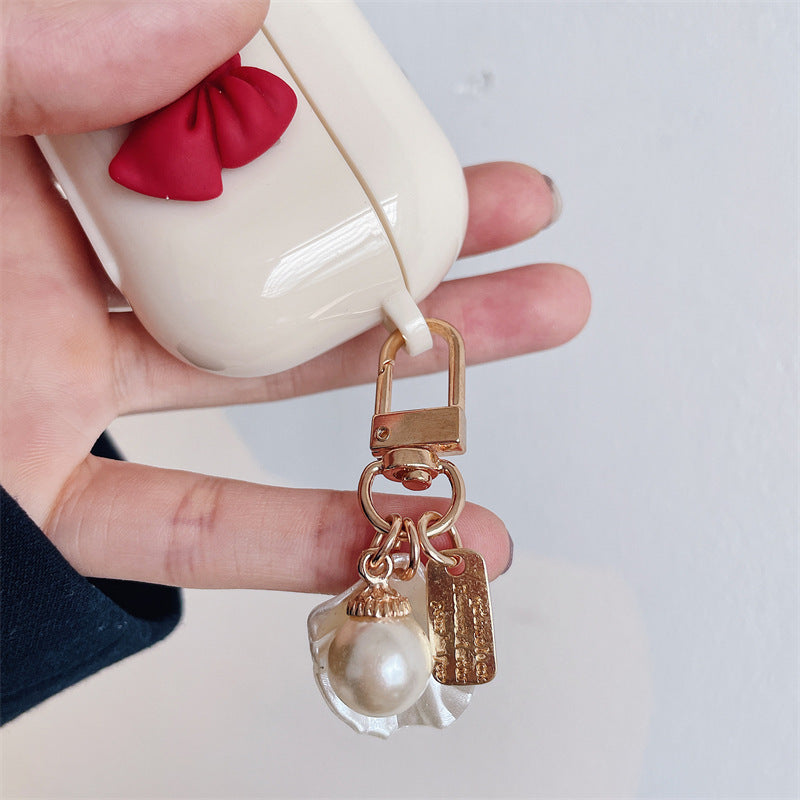 Beige Red Bow Shell Pendant Wireless Earphone Case Best YouTube Store