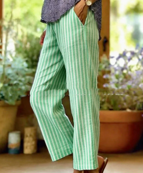 Womens Striped Elastic Waist Loose Casual Pants NorixaFashion.com