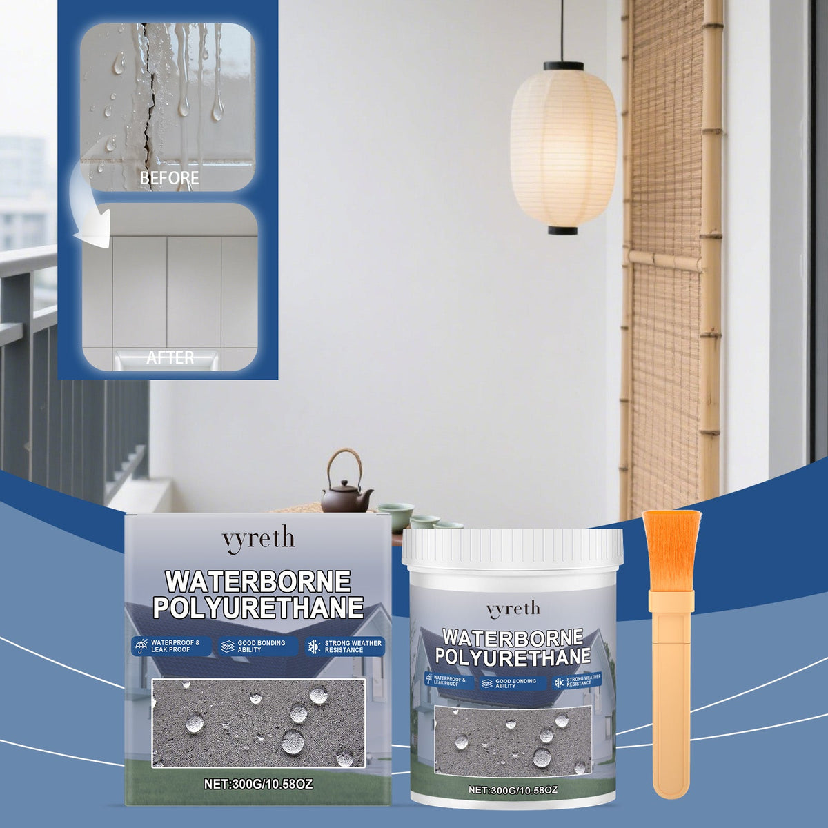 Roof Waterproof Adhesive Coating 300g Bottle-1 Brush1box Tri Light Beauty