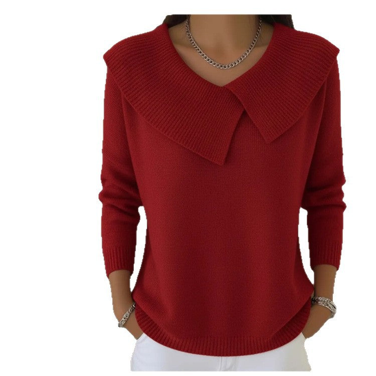Women's Solid Color Casual V-neck Long Sleeved Sweater