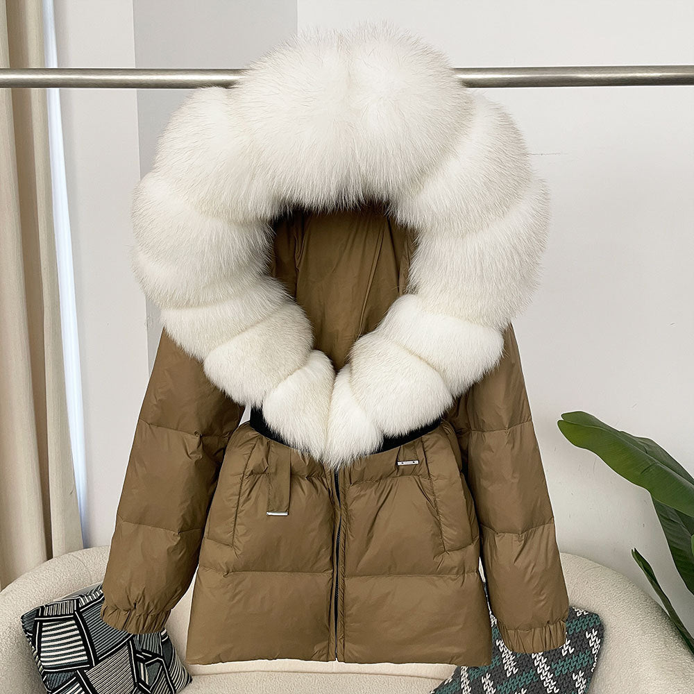 Oversized Real Fox Fur Collar Hooded White Duck Down Jacket Best YouTube Store