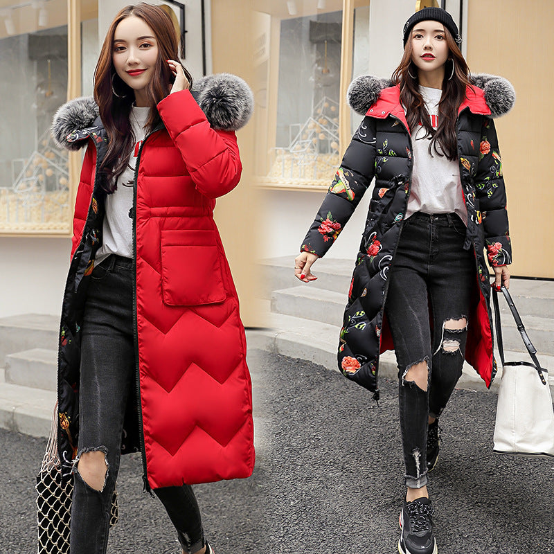 Reversible Long Down Cotton Jacket for Women Plus Size Pi-Mart