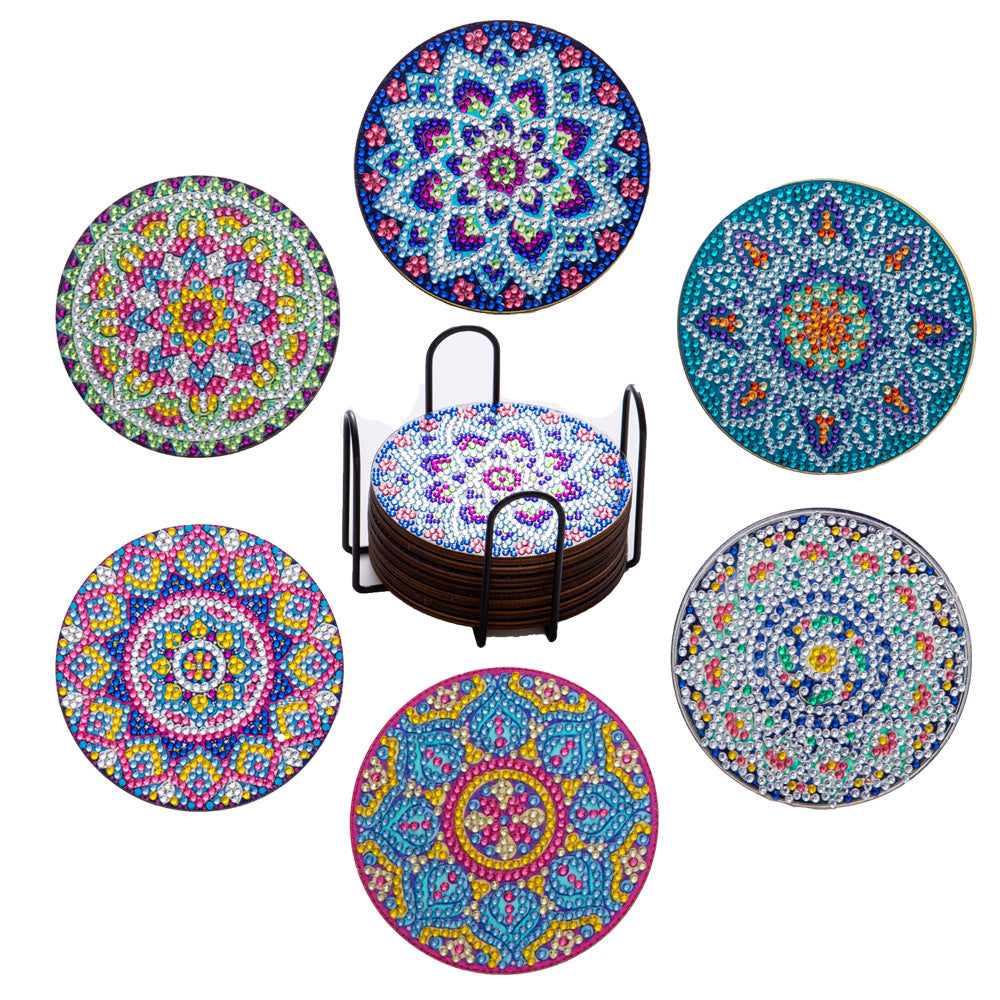 Ocean Series Diamond Painting Coaster Set Rhinestones Wooden Table Placemat With Rack For Home Decor Kitchen Accessories PearlNestDecor.com