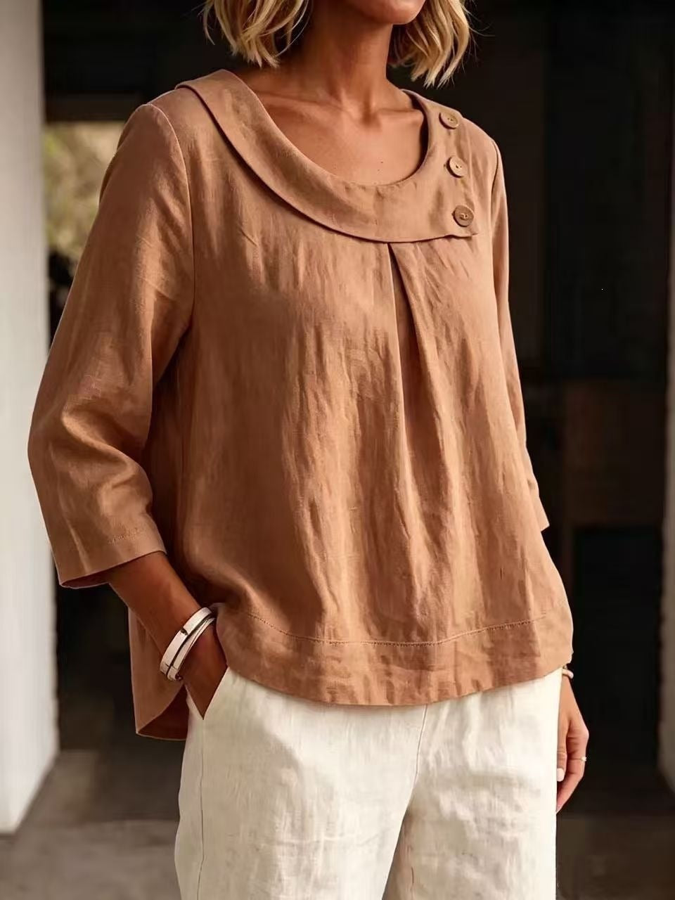 Casual Round-neck Shirt, Loose-fitting Top For Women NorixaFashion.com