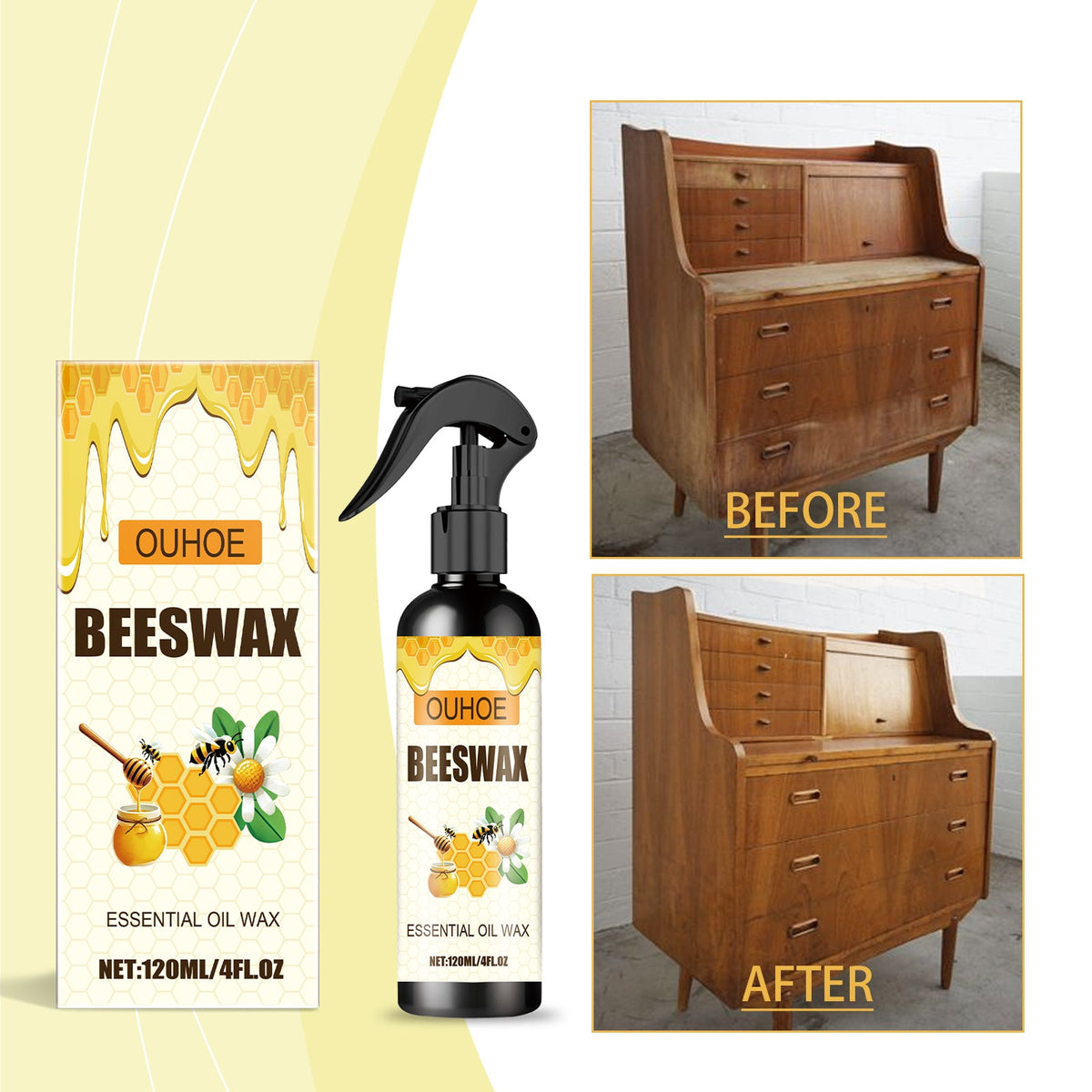 Furniture Floor Care Polishing Waterproof Anti Cracking Scratch Refurbishment Care Wax Furniture Beeswax Spray Warehouse Single Bottle Stock Out, According To BOM Stock New Label Carton 120ml 1 Box Tri Light Beauty