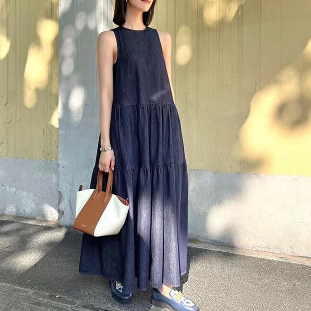 Mid-length Sleeveless Denim Dress Women NorixaFashion.com