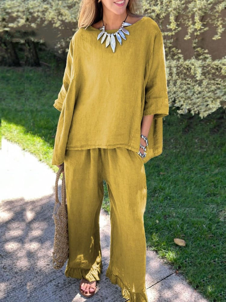 Cotton And Linen Women's Fashion Loose Trousers Two-piece Suit NorixaFashion.com