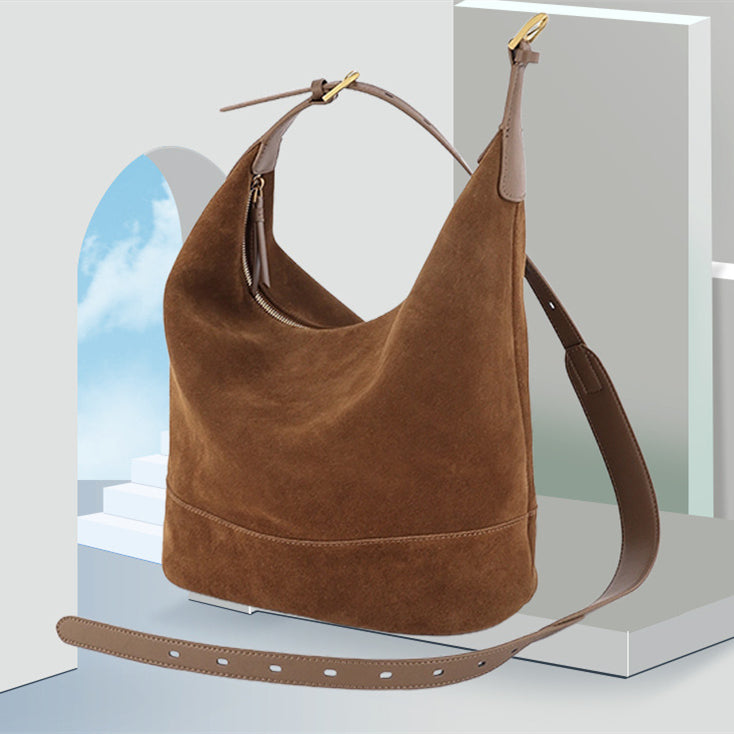 Retro Laid-back Suede Bucket A Versatile Slouchy Commuter Shoulder Or Crossbody Bag LuxuryLifeWay Online Store