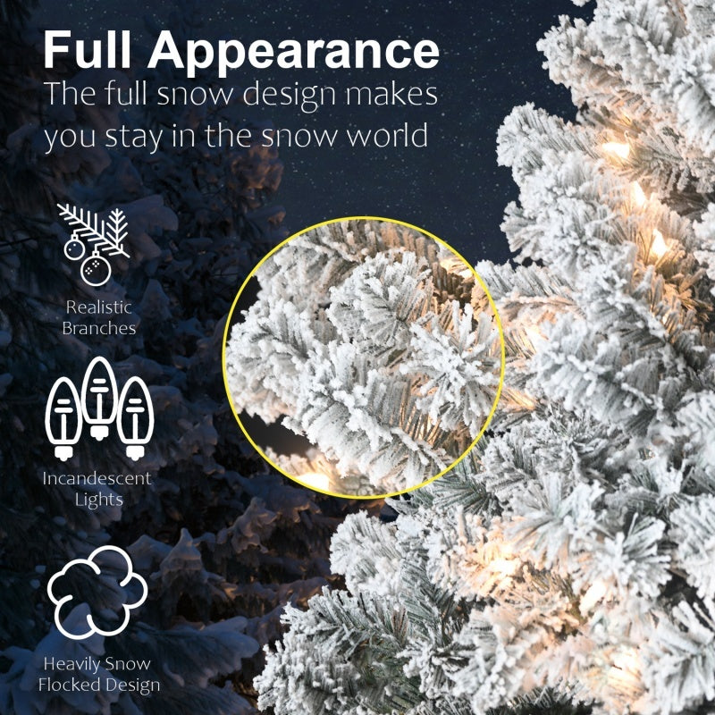 Pre-Lit Flocked Christmas Tree - PVC Artificial Xmas Tree with Lights (4ft to 7ft, FedEx Shipping from USA)