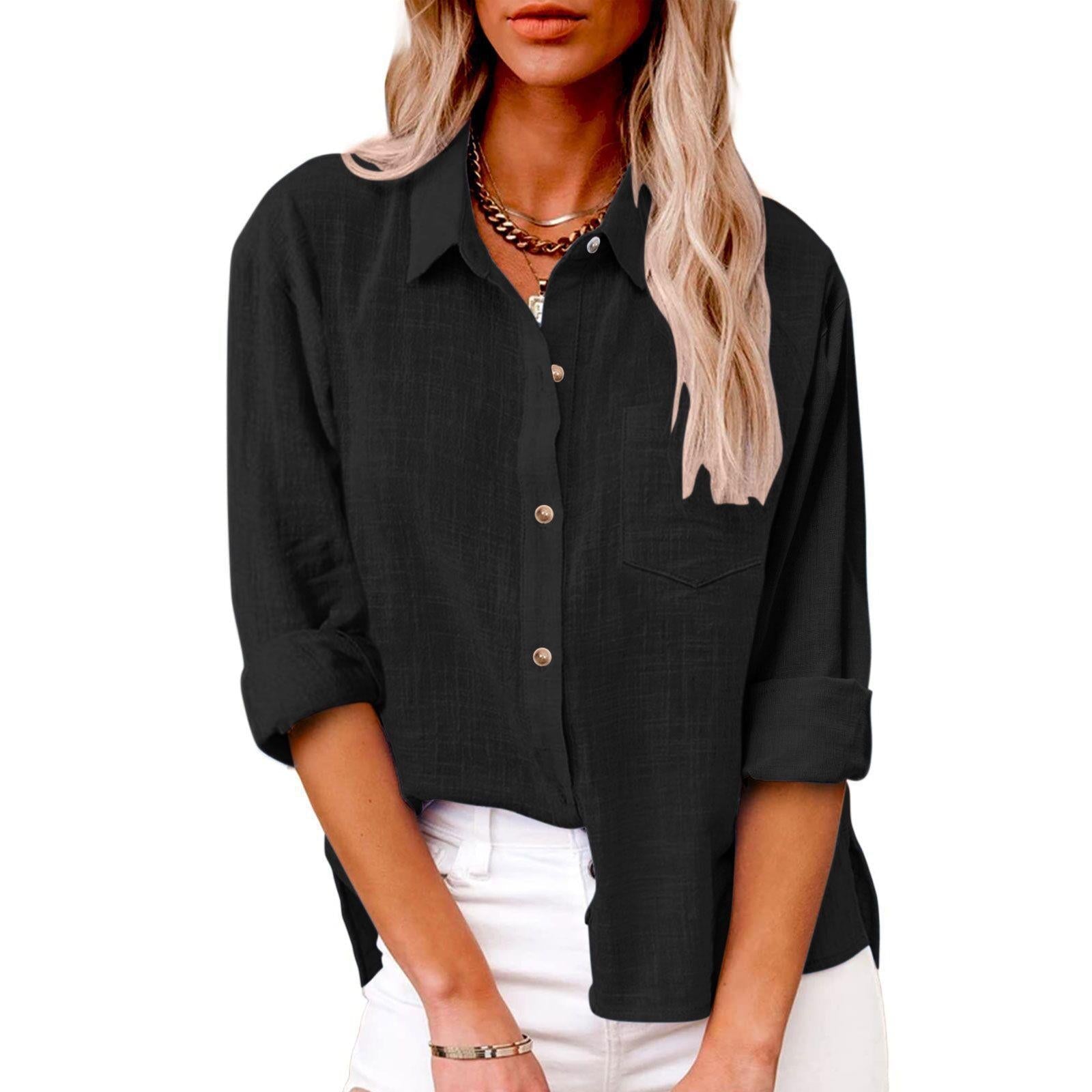 Pocket Split Cotton And Linen Long-sleeved Shirt NorixaFashion.com