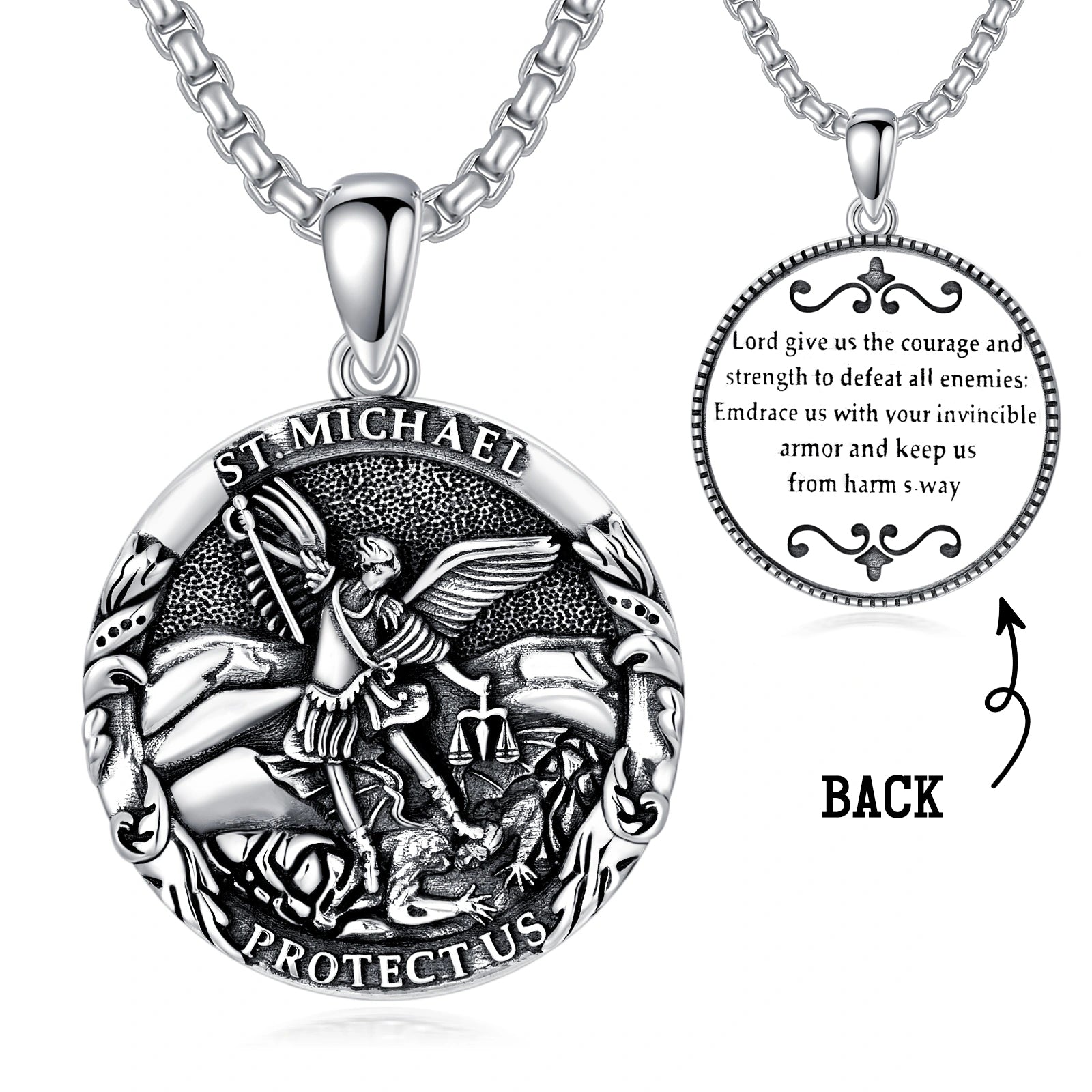 Saint Michael Medal Pendant Necklace The Archangel Catholic Medallions Amulet LadyShow.Store