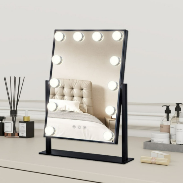 Vanity Mirror with Lights, Hollywood Vanity Makeup Mirror with 9 Dimmable LED Bulbs, 3 Color Lighting Modes, Detachable 10X Magnification, 360°Rotation,White LadyShow.Store