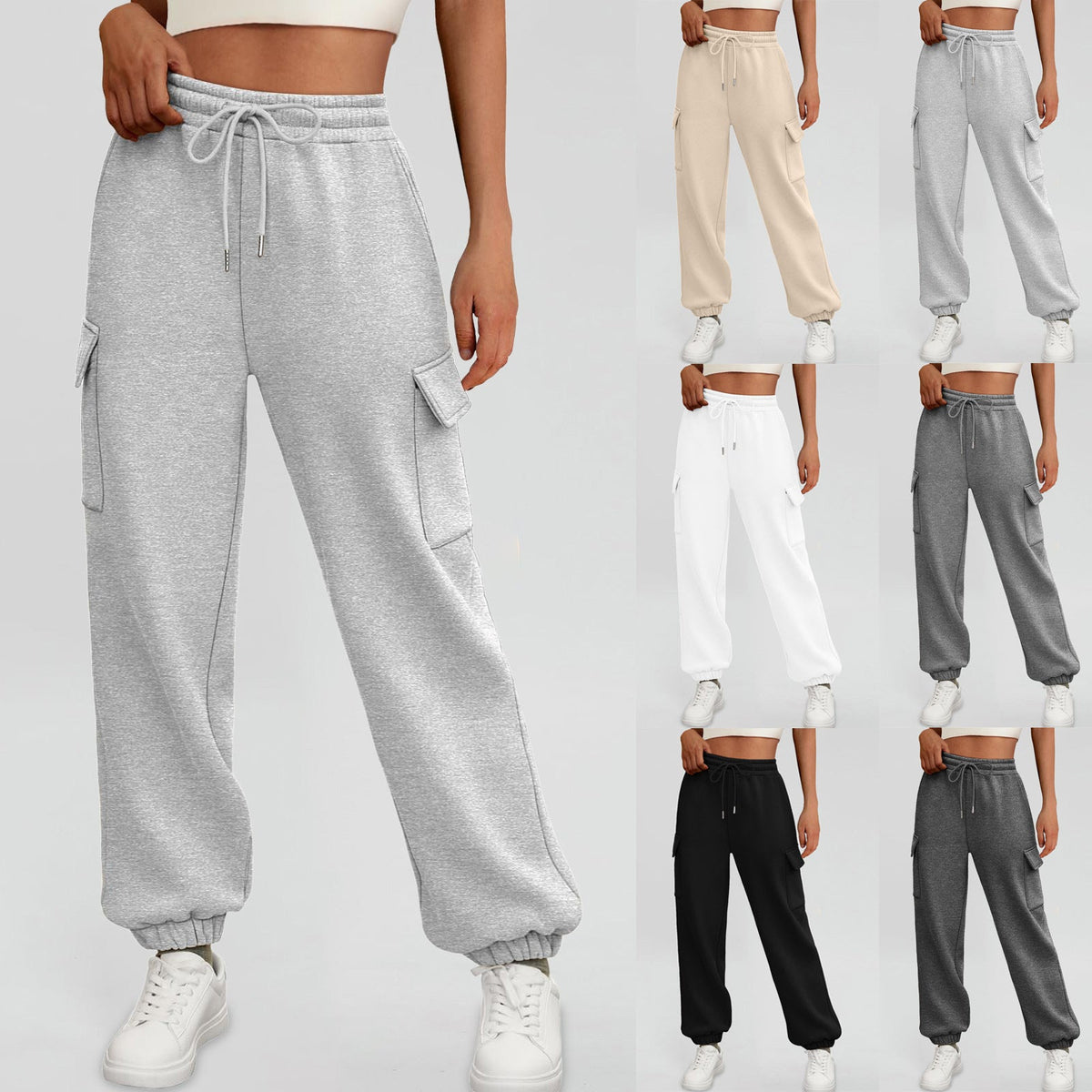 Women's Sweatpants Fleece Lined Baggy Athletic Jogger Trousers With Pockets Fall Casual Trendy Cargo Pants Fall Outfits NorixaFashion.com
