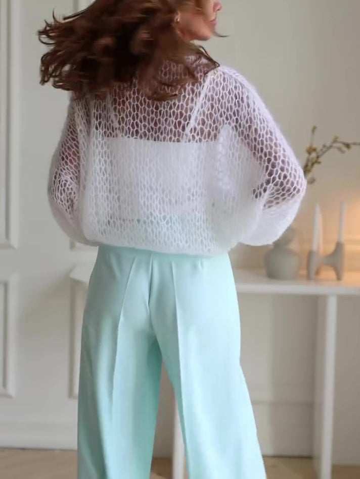Casual Solid Color Hollow Knit Cardigan NorixaFashion.com