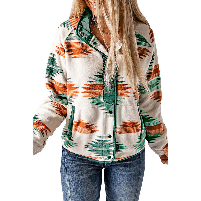 Winter Women's Printed Cardigan Jacket Fashion Color Contrast Fleece Coat LuxuryLifeWay Online Store