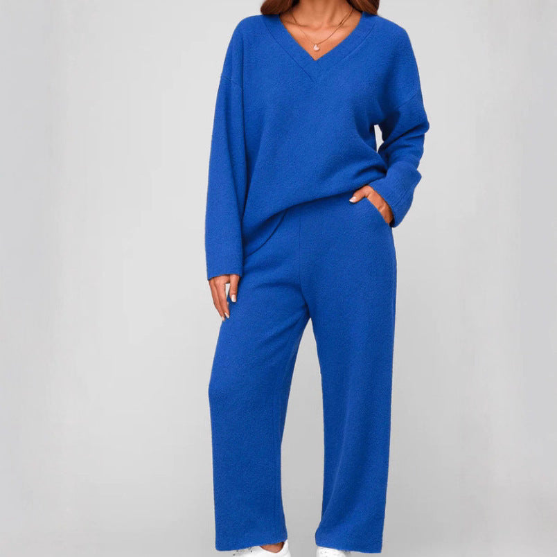 V-neck Wool Loose Pockets Leisure Suit Two-piece Pajamas Best YouTube Store