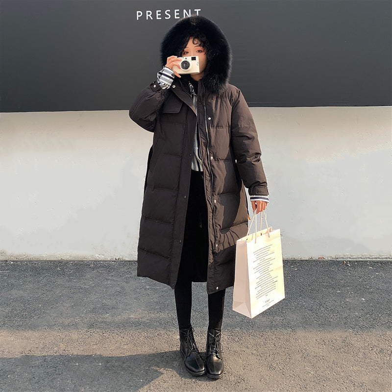 Korean Long Down Jacket with Fur Collar for Women Pi-Mart