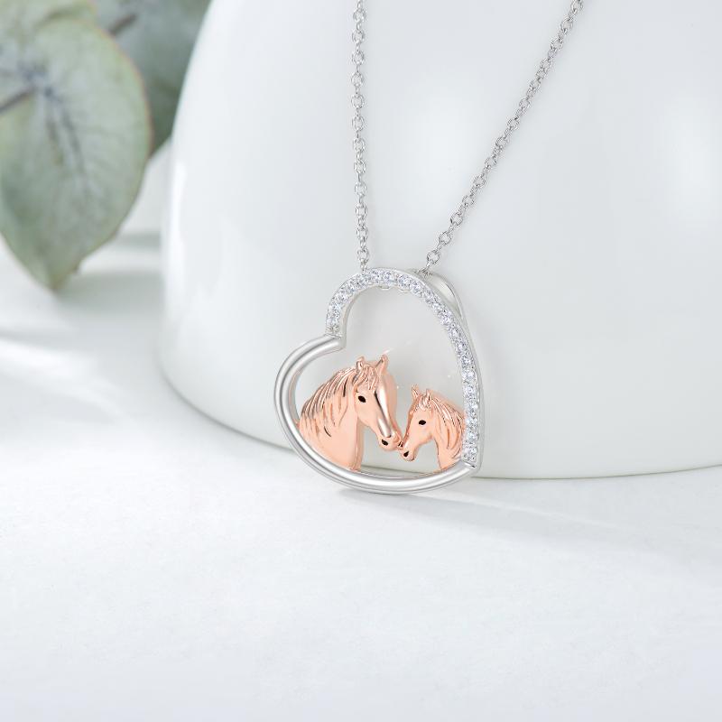 925 Sterling Silver Mama and Baby Horse Heart Mother Daughter Necklace for Women LadyShow.Store