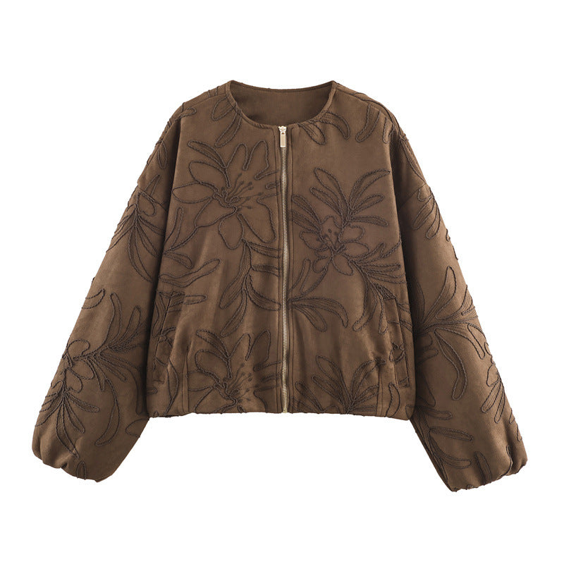 Suede Embroidered Pilot Jacket Women