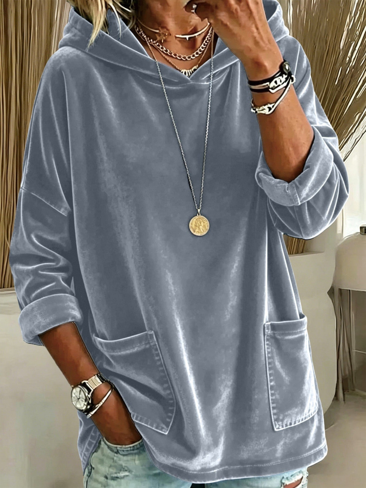2026 New European & American Casual Solid Color Fleece Hoodie, Women Loose Long Sleeve Pullover Sweatshirt NorixaFashion.com