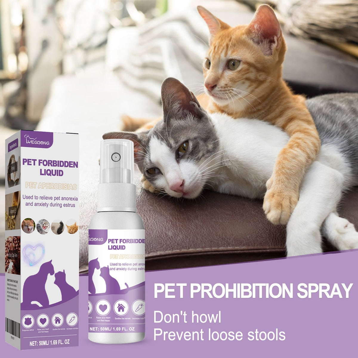 Improve Oestrus, Anxiety, Restrain Sexual Desire, Recuperate Spray, Cat And Dog Special Pet Estrus Inhibiting Liquid 50ml, 1 Box Tri Light Beauty