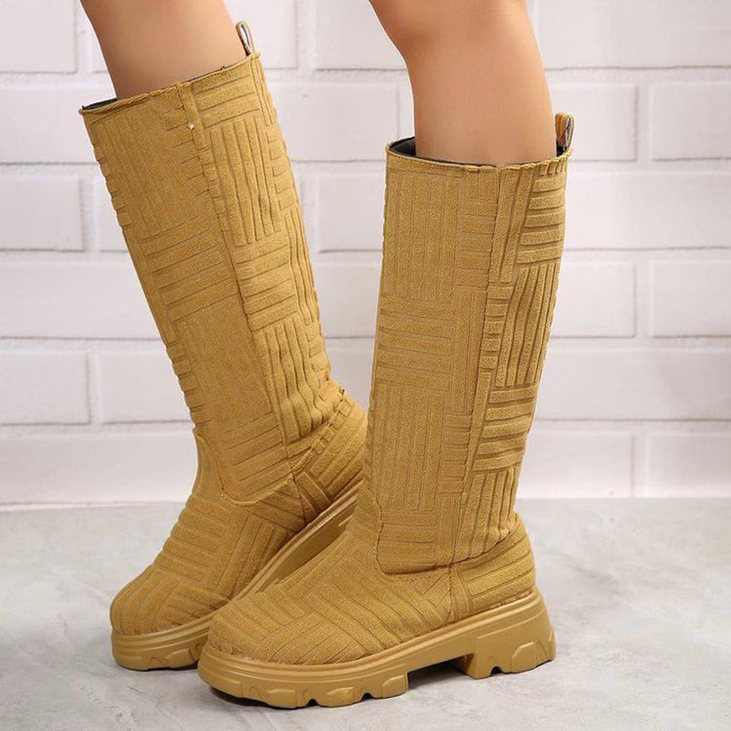 Mid Calf Boots Fashion Platform Western Boots Women Autumn Winter Shoes LadyShow.Store