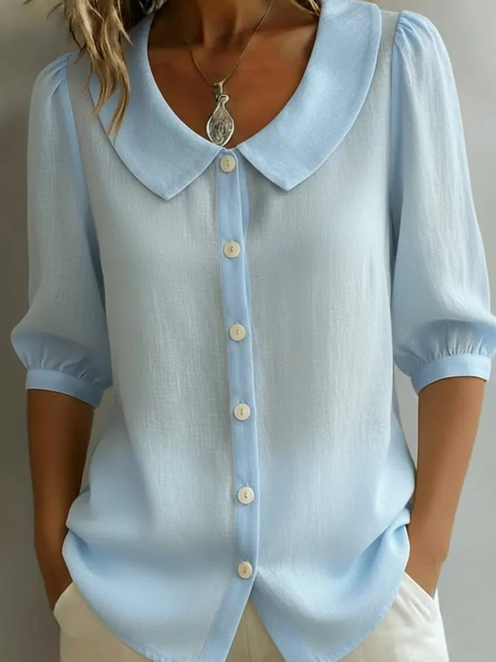 Collared Short-sleeve Blouse Fashion Casual Versatile Loose Shirt Women's Clothing NorixaFashion.com