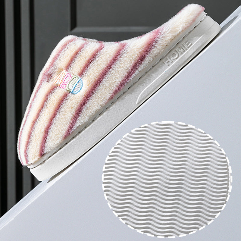 Ins Plush Striped Slippers Winter Warm Letter Embroidered Shoes Fashion Floor Bedroom Home Slipper For Women Men Couples CJD
