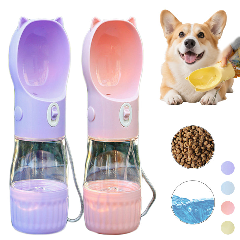 2 In 1 Portable Dog Water Bottle For Small Big Dogs Cat Outdoor Leak-proof Puppy Drinking Bowl With Food Container Pets Feeder Pet Products Pets Fashion